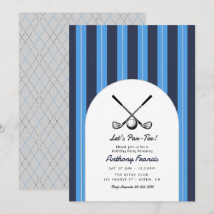 Invitación Fiesta de cumpleaños de golf en azul marino, azul 