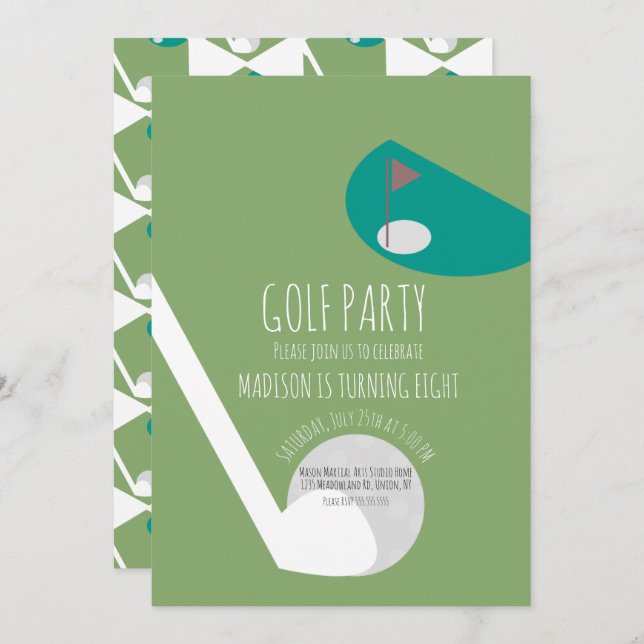 Invitación Fiesta de Cumpleaños de Golf en Miniatura Moderna (Anverso / Reverso)