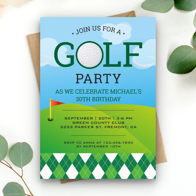 Invitación Fiesta de cumpleaños de golf moderno (Subido por el creador)