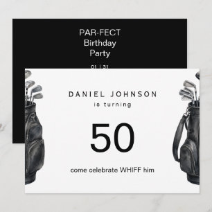 Invitación Fiesta de cumpleaños de golf negro divertido