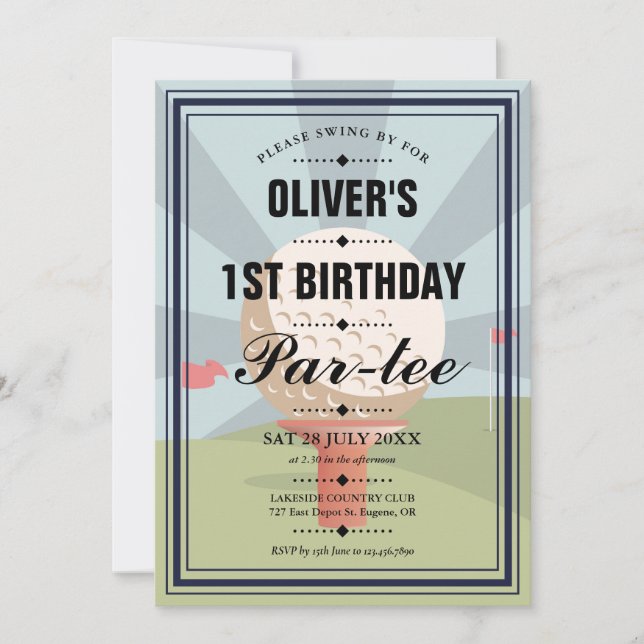 Invitación Fiesta de cumpleaños de golf para cualquier edad  (Anverso)