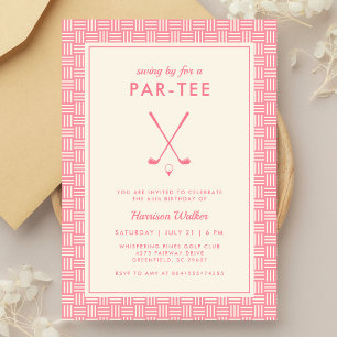 Invitación Fiesta de cumpleaños de golf rosa moderno para ell