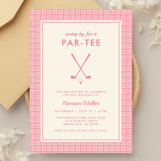 Invitación Fiesta de cumpleaños de golf rosa moderno para ell (Subido por el creador)