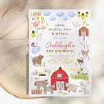 Invitación Fiesta de Cumpleaños de Granja: Alboroto en el Cor<br><div class="desc">¡Celebra el gran día de tu pequeño granjero con esta invitación de cumpleaños! Esta invitación de cumpleaños presenta un marco lleno de encantadoras ilustraciones de animales de granja. Hay dos cerditos, una familia de patos, vacas, conejos, un caballo y un burro, cabras, algunas ovejas, un gato y un perro, una...</div>