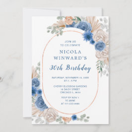 Invitación Fiesta de cumpleaños de Grass Boho Pampas Blue