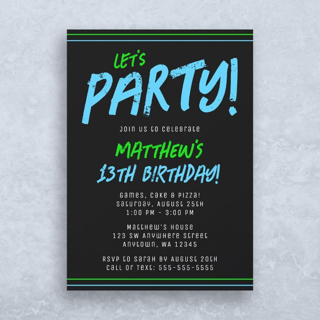 Invitación Fiesta de cumpleaños de Green Blue Lines (Subido por el creador)