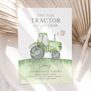 Invitación Fiesta de cumpleaños de Green Farm Tractor