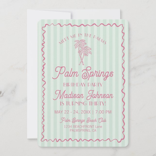 Invitación Fiesta de cumpleaños de Green Palm Springs Pastel  (Anverso)
