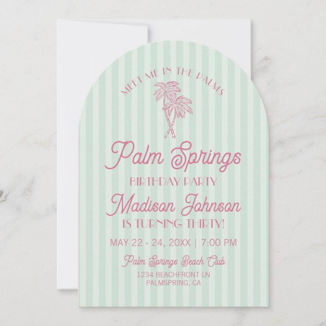 Invitación Fiesta de cumpleaños de Green Palm Springs Pastel  (Anverso)