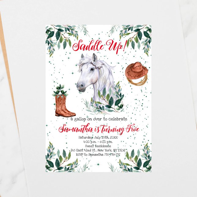 Invitación Fiesta de cumpleaños de Greenery Boy Horse (Subido por el creador)