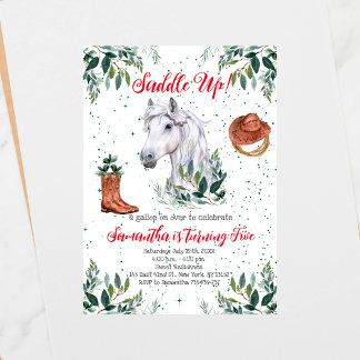 Invitación Fiesta de cumpleaños de Greenery Boy Horse