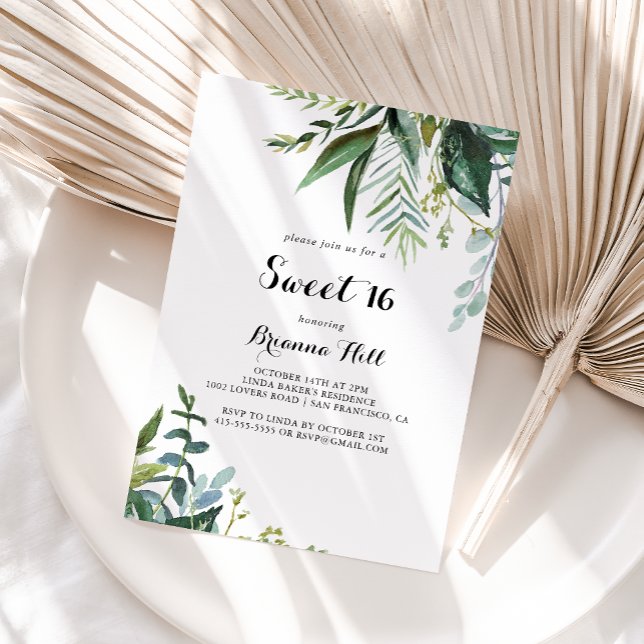 Invitación Fiesta de cumpleaños de Greenery Calligraphy Sweet (Subido por el creador)