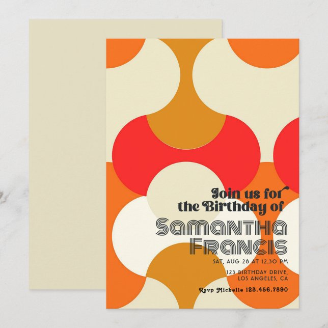 Invitación Fiesta de cumpleaños de Guay Groovy Retro (Anverso / Reverso)