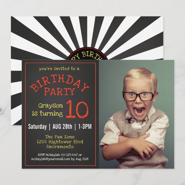 Invitación Fiesta de cumpleaños de Guay Kids Photo Chalkboard (Anverso / Reverso)