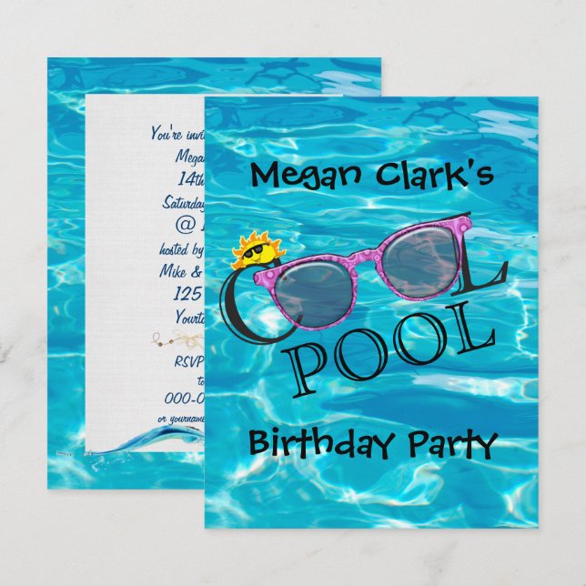 Invitación fiesta de cumpleaños de Guay Pool (Anverso / Reverso)