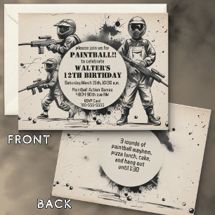 Invitación Fiesta de cumpleaños de Guay Sketch Paintball para