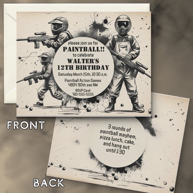 Invitación Fiesta de cumpleaños de Guay Sketch Paintball para (Subido por el creador)