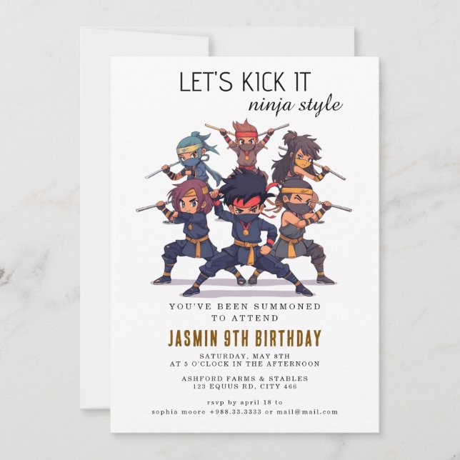 Invitación Fiesta de cumpleaños de guerreros Ninja (Anverso)