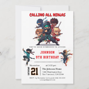 Invitación Fiesta de cumpleaños de guerreros Ninja