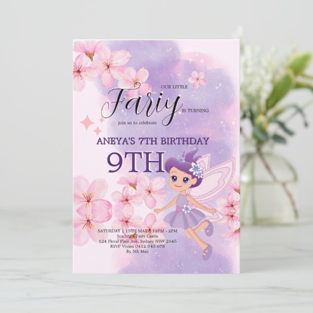Invitación Fiesta de Cumpleaños de Hada Princesa Caprichosa (Anverso de pie)