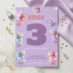 Invitación Fiesta de Cumpleaños de Hadas para Niñas