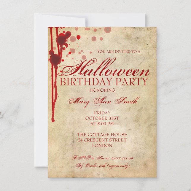 Invitación Fiesta de Cumpleaños de Halloween (Anverso)