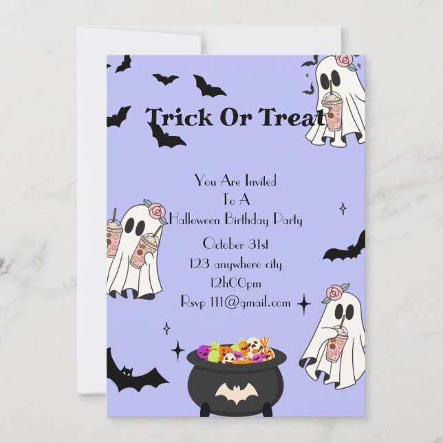Invitación fiesta de cumpleaños de halloween (Anverso)