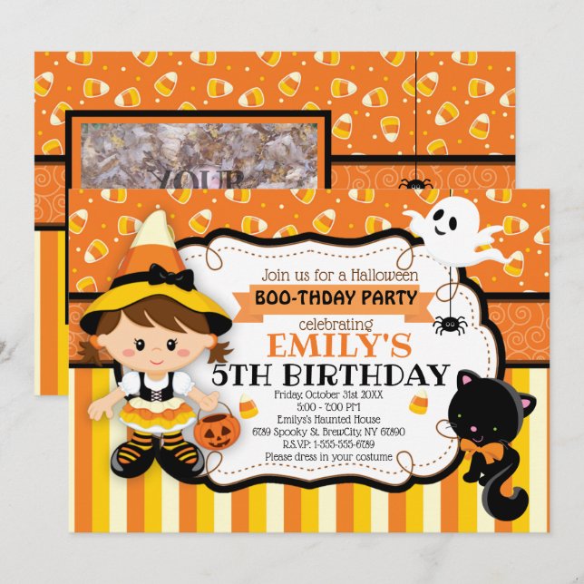 Invitación Fiesta de cumpleaños de Halloween (Anverso / Reverso)