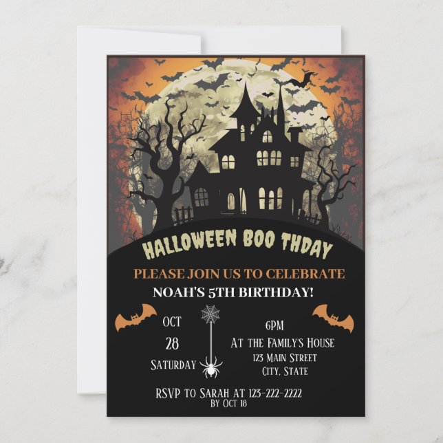 Invitación fiesta de cumpleaños de Halloween (Anverso)