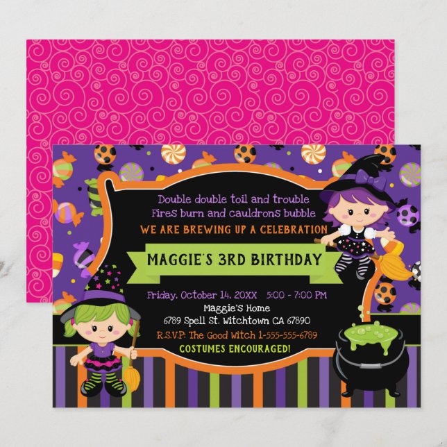 Invitación Fiesta de cumpleaños de Halloween (Anverso / Reverso)