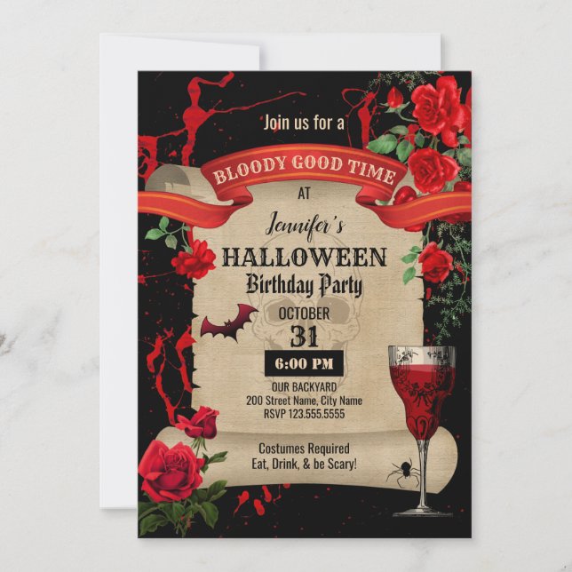 Invitación Fiesta de cumpleaños de Halloween (Anverso)