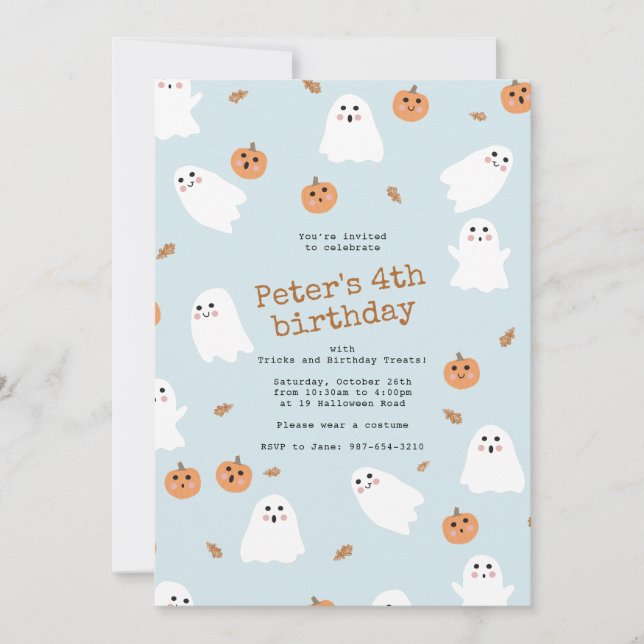 Invitación Fiesta de cumpleaños de Halloween azul dulce fanta (Anverso)