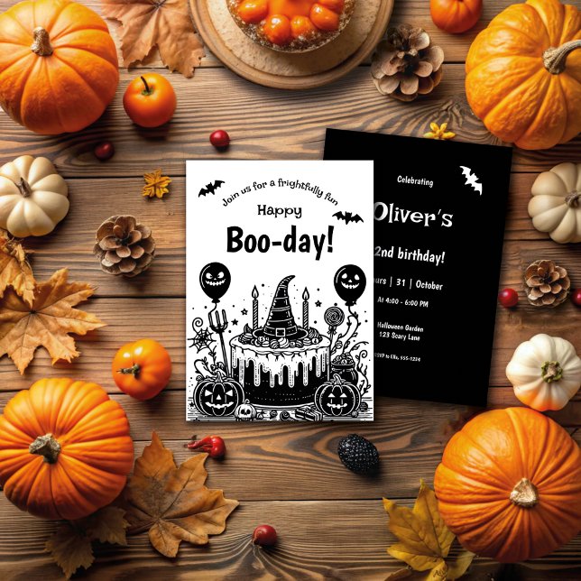 Invitación Fiesta de cumpleaños de Halloween Black And White  (Subido por el creador)