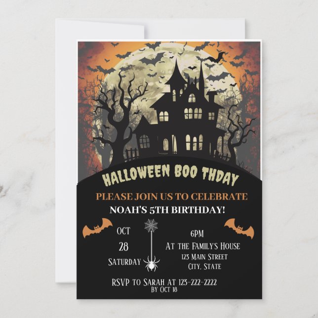 Invitación Fiesta de cumpleaños de Halloween Boo-day (Anverso)