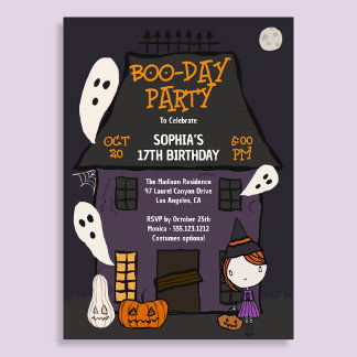 Invitación Fiesta de cumpleaños de Halloween Casa Embrujada A