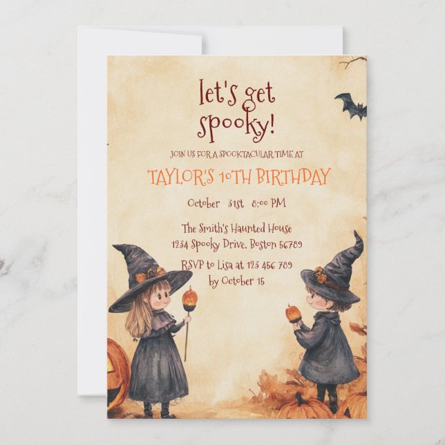 Invitación Fiesta de cumpleaños de Halloween, Chica de Brujas (Anverso)
