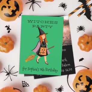 Invitación Fiesta de cumpleaños de Halloween, Chica de pelirr