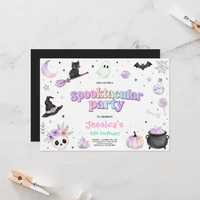 Invitación Fiesta de Cumpleaños de Halloween con Acuarela Pas (Anverso/Reverso In Situ)