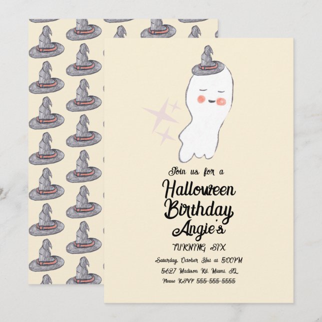 Invitación Fiesta de cumpleaños de Halloween con garabato de  (Anverso / Reverso)