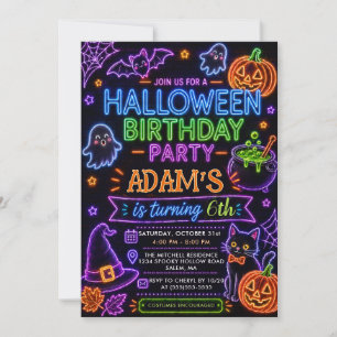Invitación Fiesta de cumpleaños de Halloween con luces de neó
