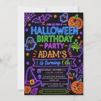 Invitación Fiesta de cumpleaños de Halloween con luces de neó