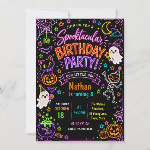 Invitación Fiesta de cumpleaños de Halloween con tiza neón
