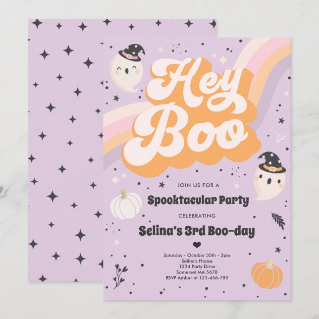 Invitación Fiesta de cumpleaños de Halloween Cute Retro Spook (Anverso / Reverso)