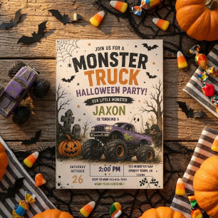 Invitación Fiesta de Cumpleaños de Halloween de Camión Monstr