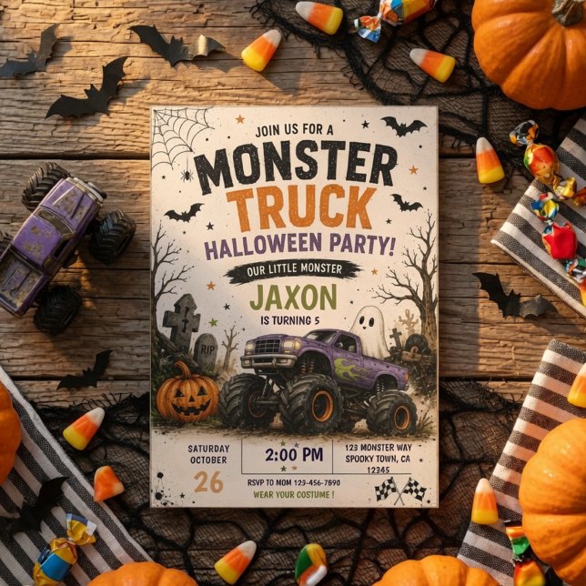 Invitación Fiesta de Cumpleaños de Halloween de Camión Monstr (Subido por el creador)