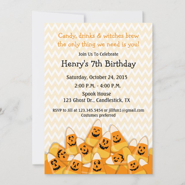 Invitación Fiesta de cumpleaños de Halloween de caramelos de  (Anverso)