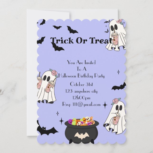 Invitación Fiesta de cumpleaños de Halloween de fantasmas púr (Anverso)
