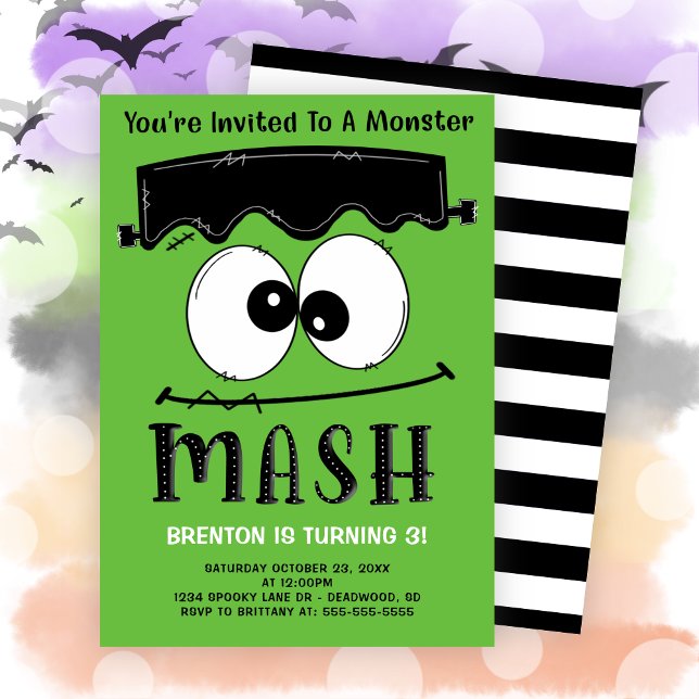 Invitación Fiesta de cumpleaños de Halloween de Frankenstein  (Frankenstein Monster Mash Halloween Birthday Party Invitation)