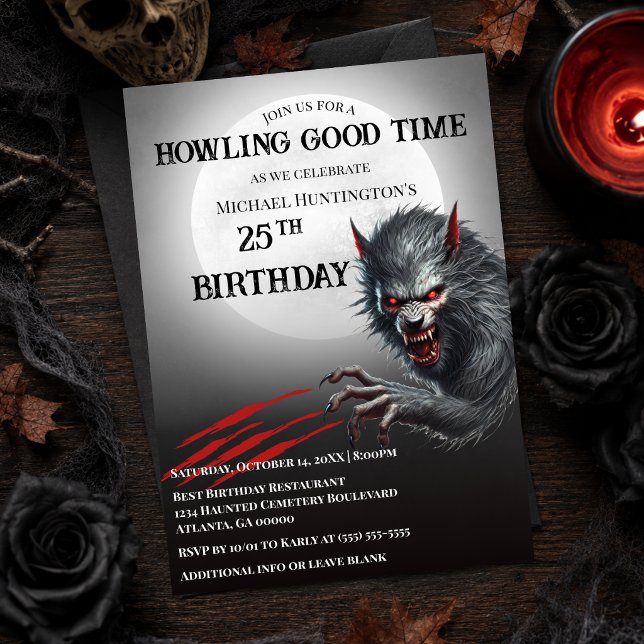 Invitación Fiesta de cumpleaños de Halloween de hombre lobo n (Subido por el creador)