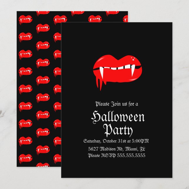 Invitación Fiesta de Cumpleaños de Halloween de Labios Sangri (Anverso / Reverso)
